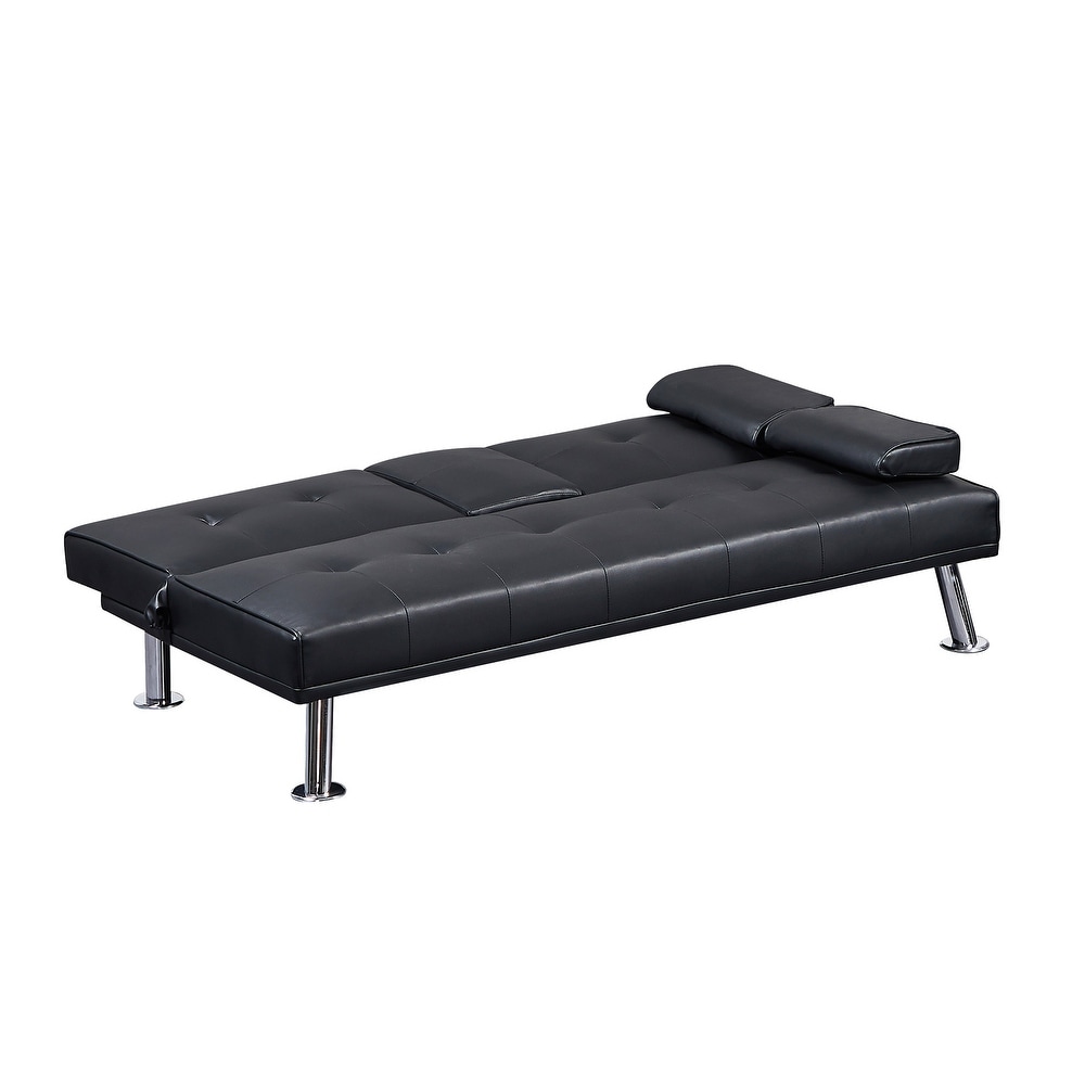 Modern Leather Convertible Folding Loveseat Sleeper Sofa Bed With Cup Holders For Living Room 2 Seat