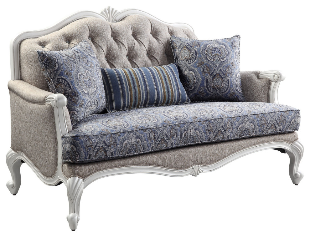 Benzara BM250654 Loveseat With Arch Top and Resin Queen Anne Legs  Gray   Victorian   Loveseats   by Uber Bazaar  Houzz