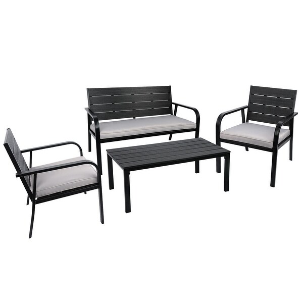 4-Pieces Outdoor Patio Garden Furniture Sets for 4， All-Weather Steel Frame Conversation Sofa Sets with Cushions and Coffee Table - Overstock - 37459329