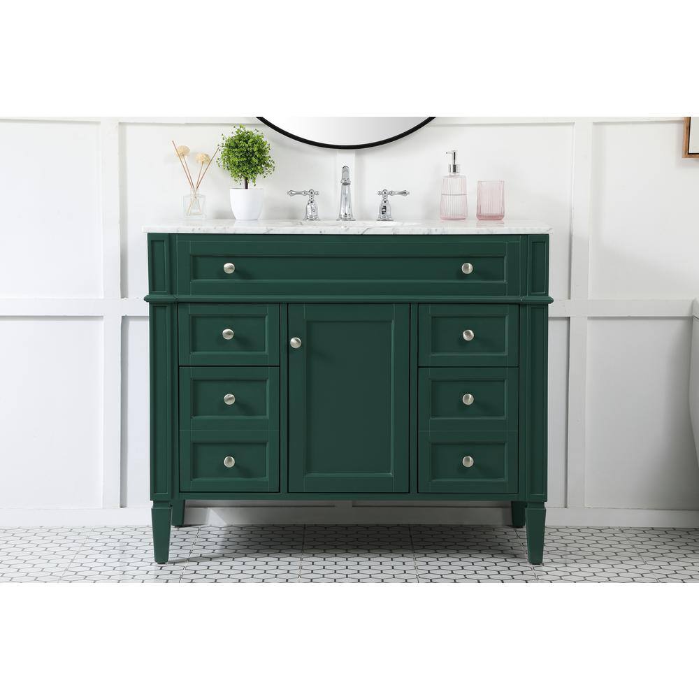 Simply Living 42 in. W x 21.5 in. D x 35 in. H Bath Vanity in Green with Carrara White Marble Top SL37626GN