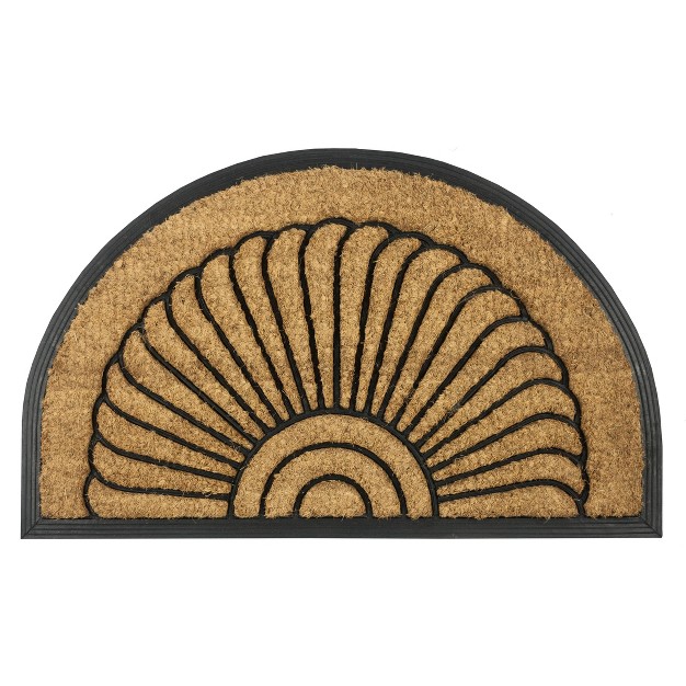 X 2 x27 5 quot Shell Half circle Indoor outdoor Recycled Rubber coir Doormat Natural black Entryways