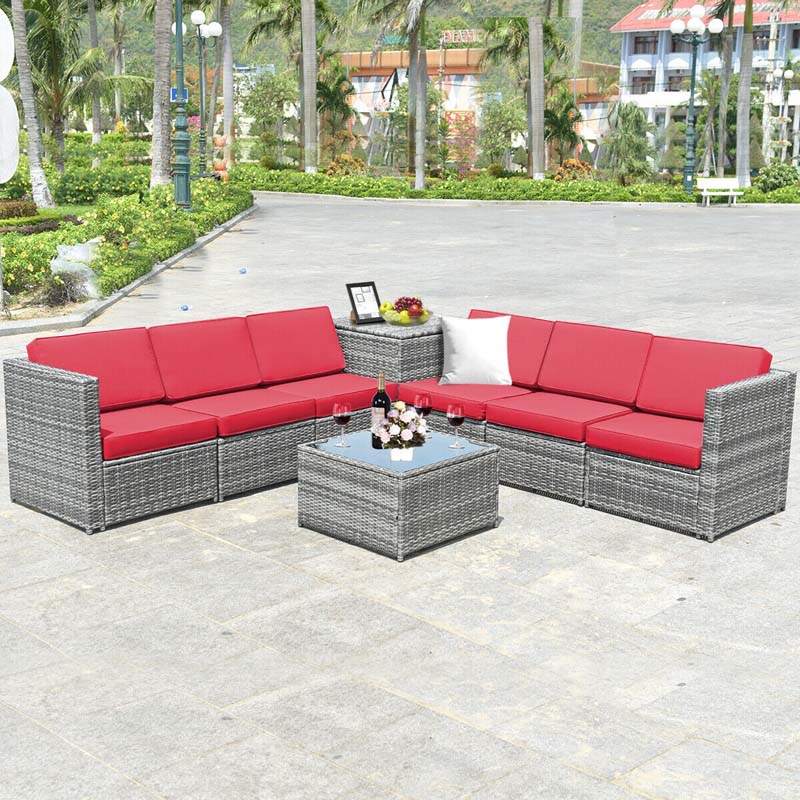 8 Pcs Rattan Patio Sectional Sofa Couch Set Outdoor Wicker Furniture Set with Storage Table & Cushions