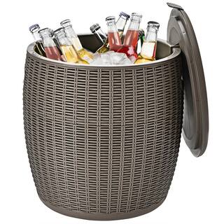 Gymax 12-Gal Patio Ice Cooler Bucket Cool Bar Table Cocktail Side Table wLid Brown GYM07137