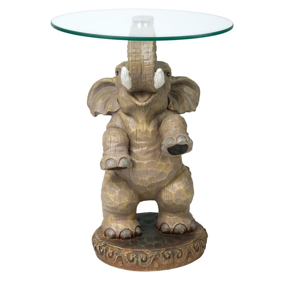 Design Toscano Good Fortune Elephant Sculpture Glass Topped Table   16 x 16 x 21.5