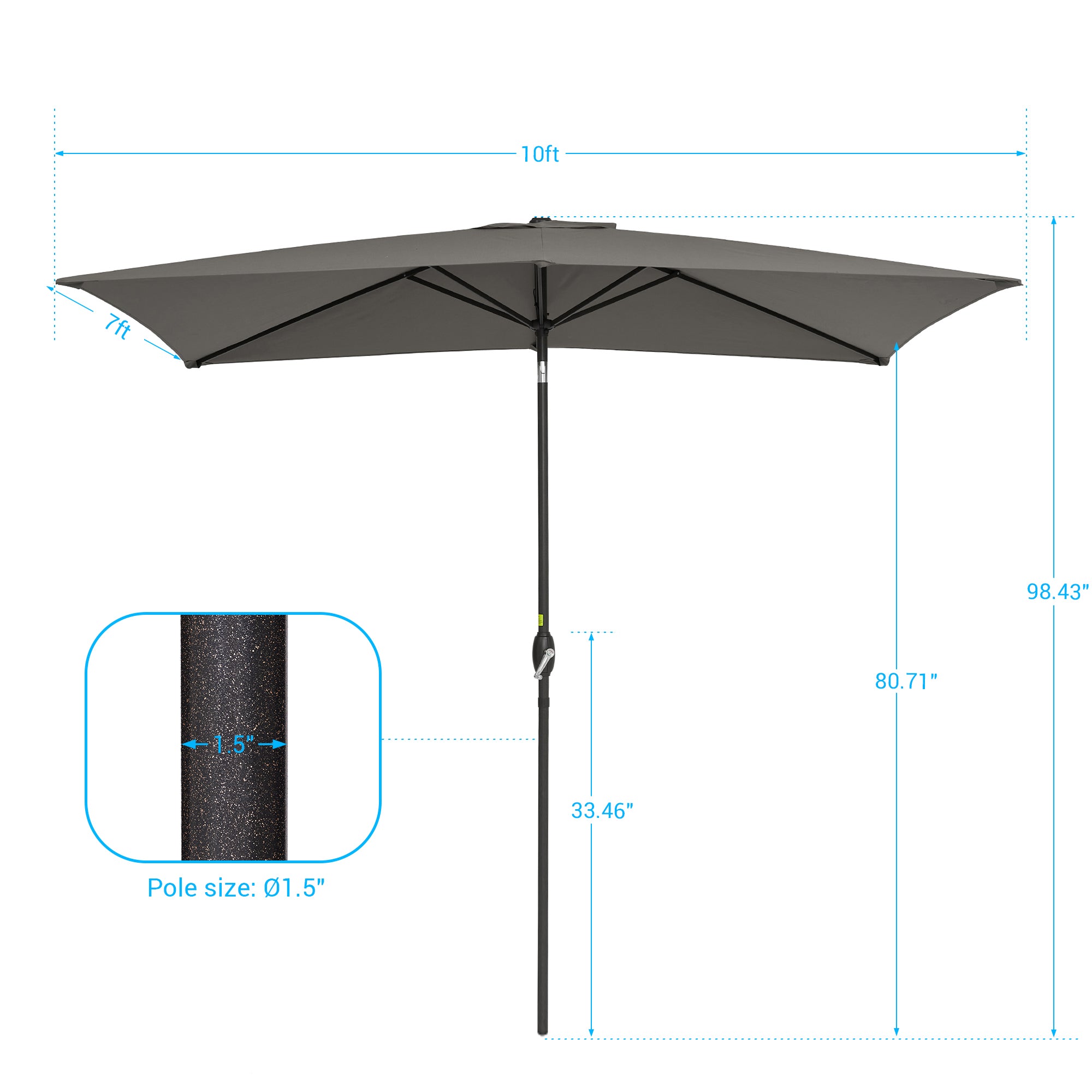 CHYVARY 10 x 7 FT Outdoor Patio Rectangle Market Umbrellas, Aluminum Frame Table Umbrella for Patio, Deck and Pool,Gray