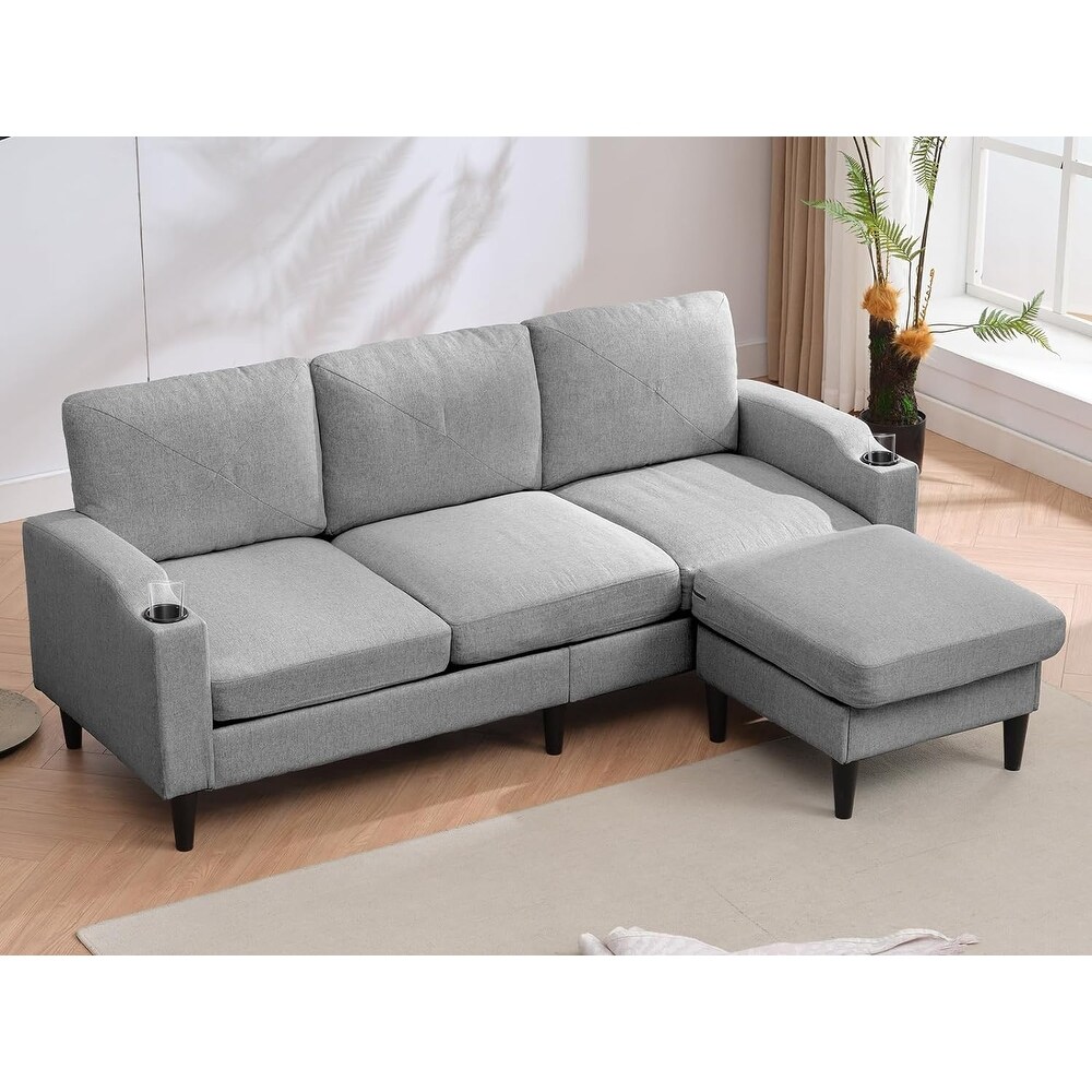 Mixoy Convertible L Shaped Sectional Sofa with Reversible Stroge Ottoman Cup Holder