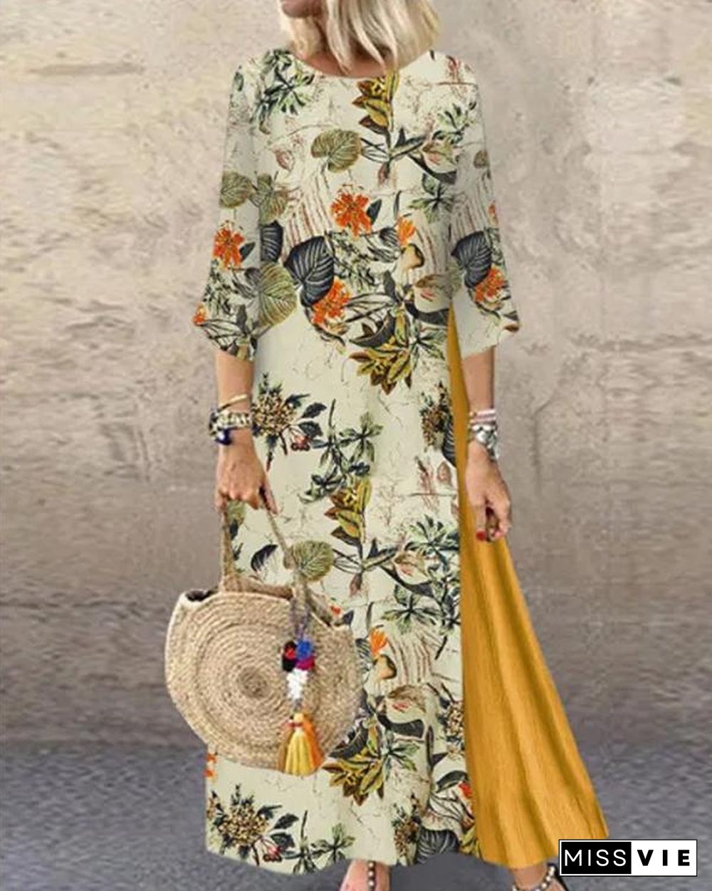 Retro Floral High Split Maxi Dress