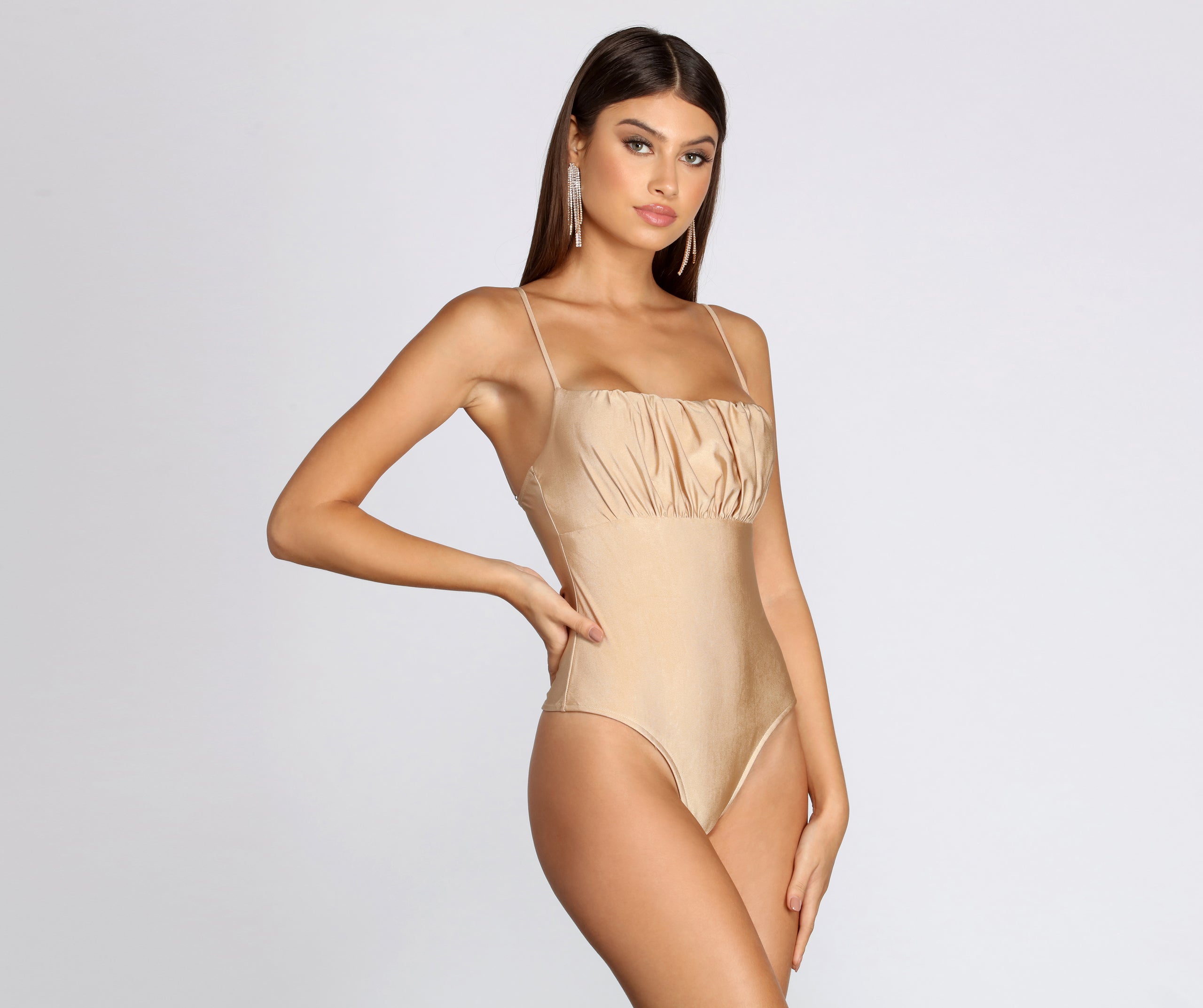 Sleeveless Ruched Satin Bodysuit