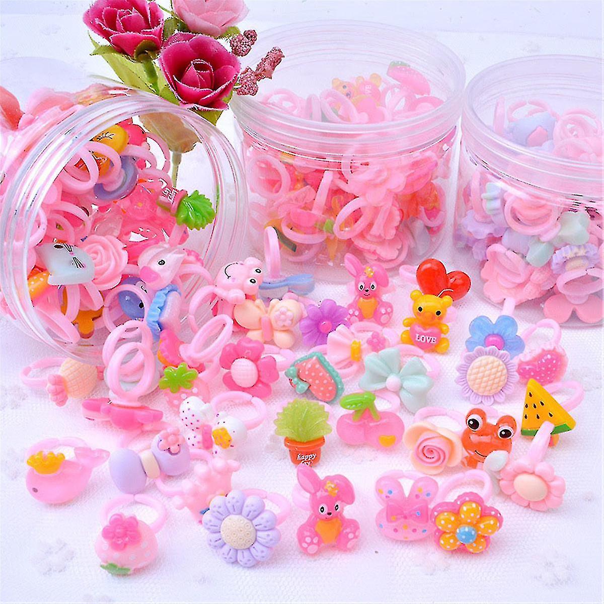 1 Box 50pcs Adjustable Cartoon Rings For Girls Dress Up Accessories Party Kids T