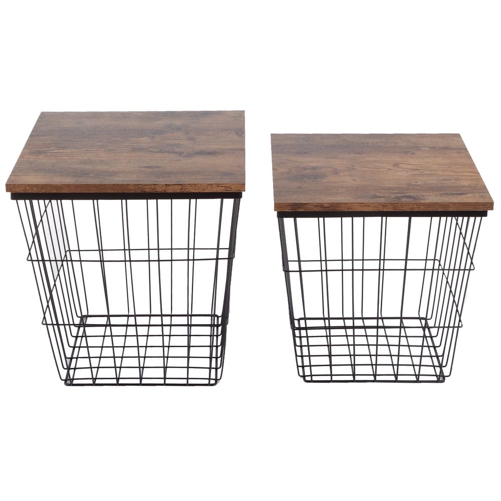 Lavish Home End Table Square Wire Basket Nesting Tables  Set of 2