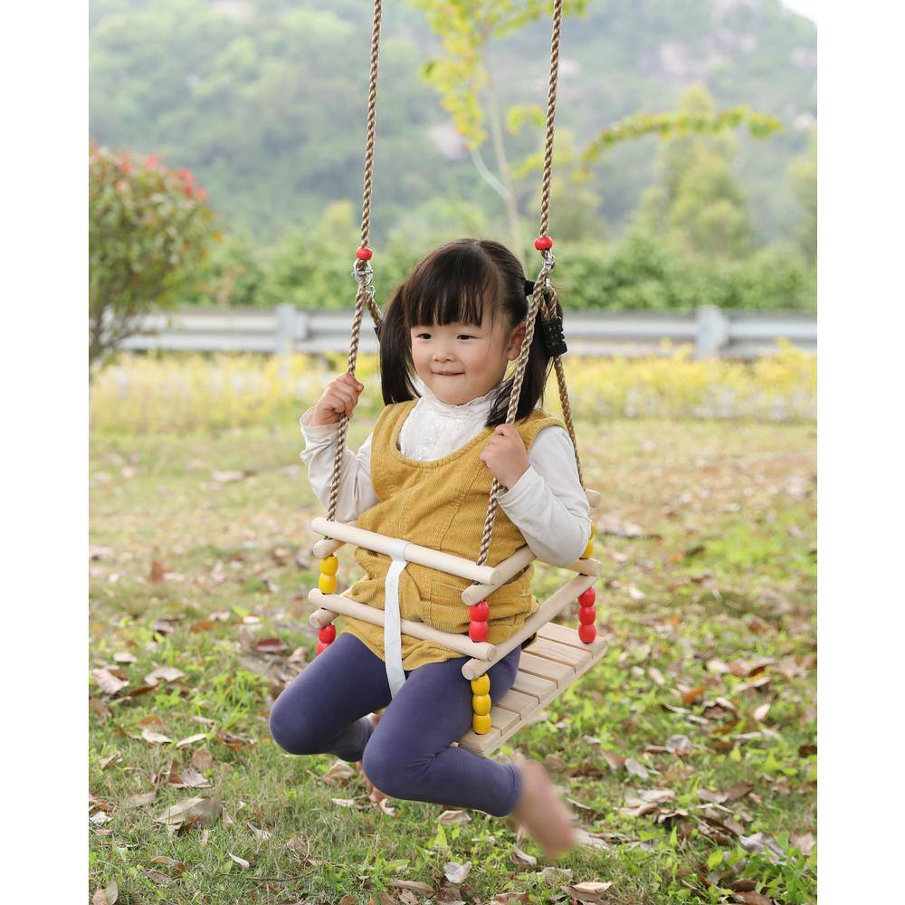 PLAYBERG Wooden Baby and Toddlers Swing with Hanging Ropes QI003378