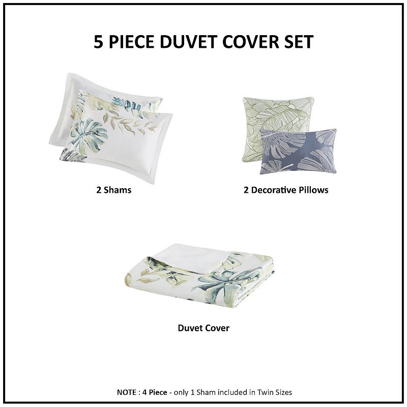 Harbor House Lorelai 5-Piece Sateen Coastal Duvet Cover Set with Throw Pillows