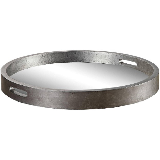 Wide Mirrored Antique Silver Tambourine Tray