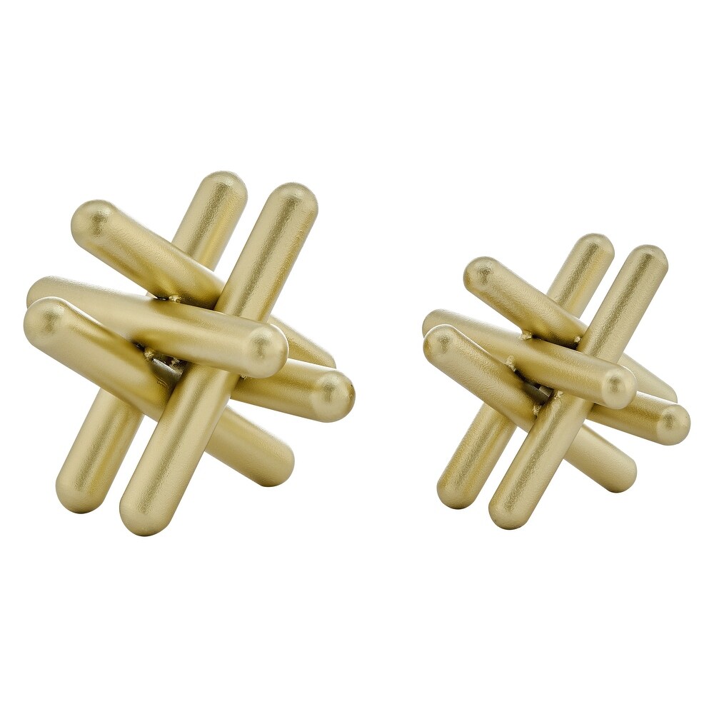 Danya B. Small and Medium Abstract Gold Finish Textured Metal Geometric Sculptures   Set of 2