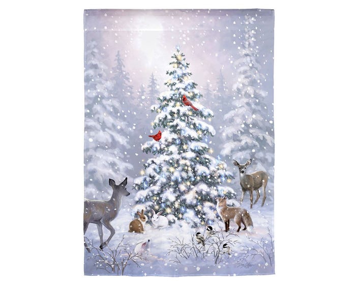 Evergreen Woodland Christmas Satin Garden Flag - 14A10044