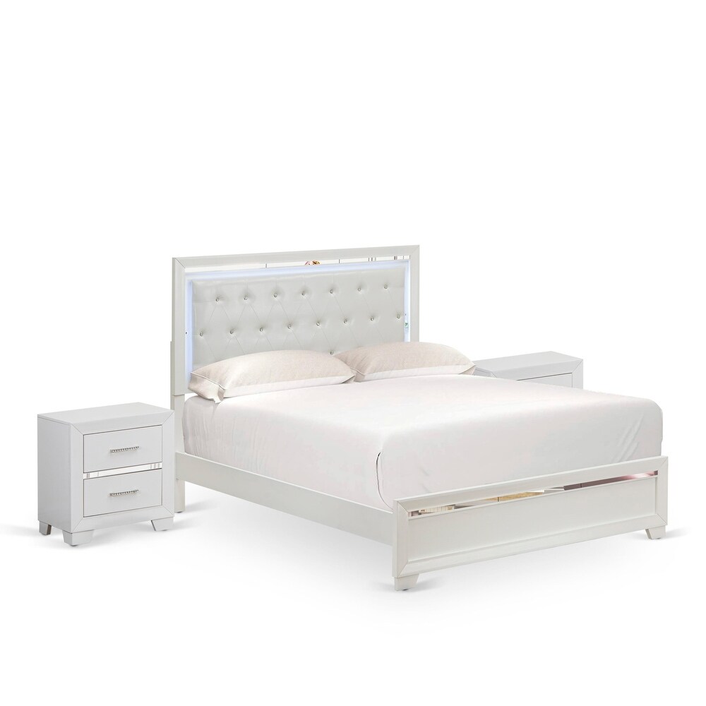 East West Furniture Pandora Wooden queen bedroom set with a queen bed frames White Finish(Pieces Option)