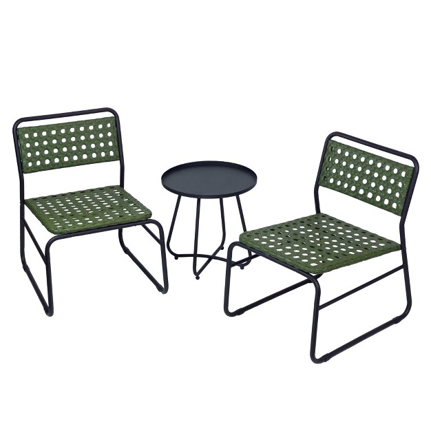 Kinger Home 3 piece Outdoor Patio Bistro Table And Chairs Set Of 2 Rattan Wicker Cast Aluminum Patio Furniture Green