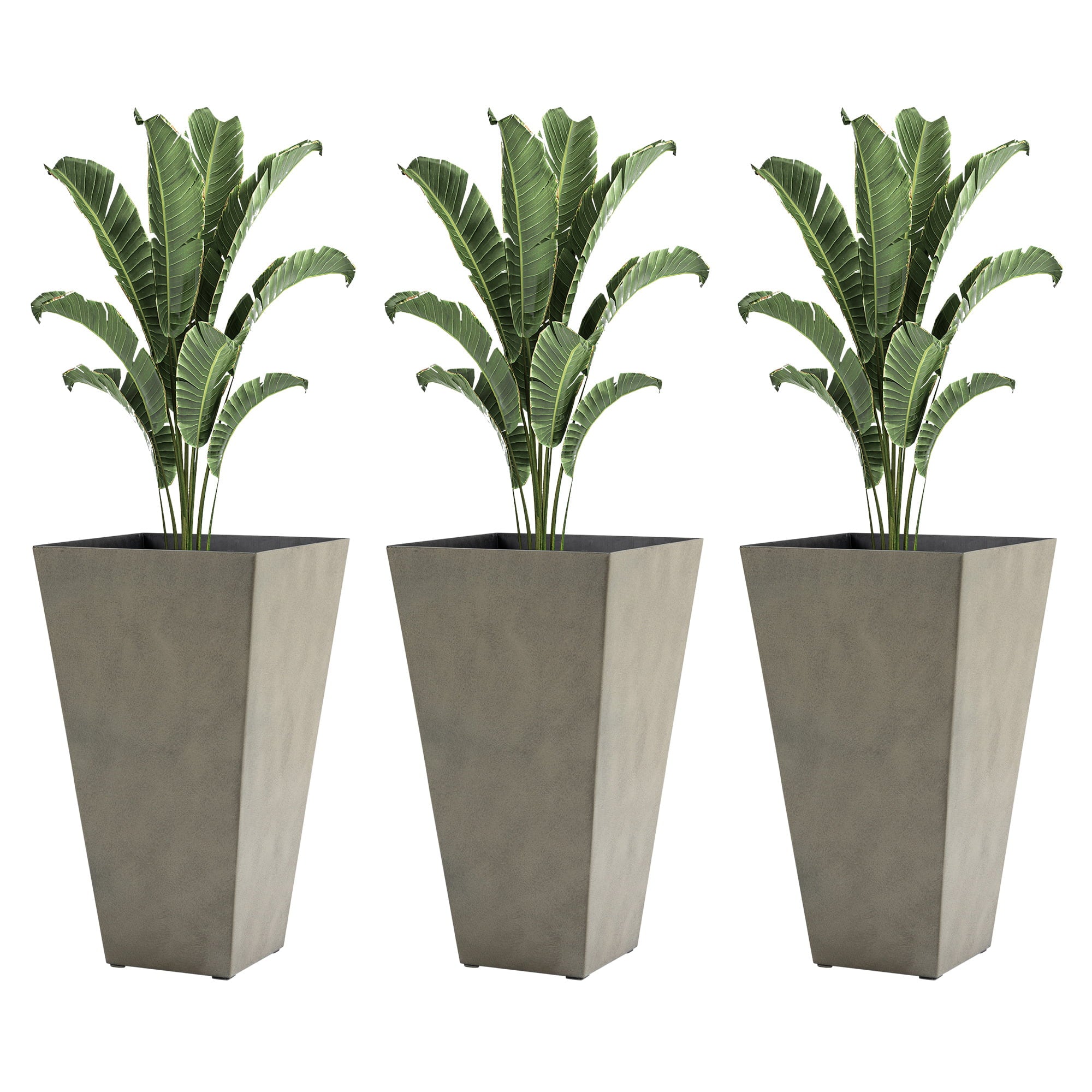 Outsunny 28" Tall Plastic Planters, 3-Pack, Large Taper Outdoor & Indoor Plastic Garden Flower Pots, for Entryway, Patio, Yard, Grey