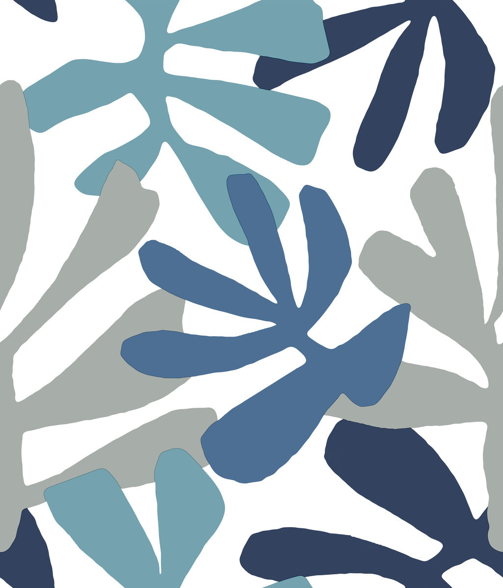 Kinetic Tropical Peel & Stick Wallpaper in Blue and Grey from the Risky Business III Collection