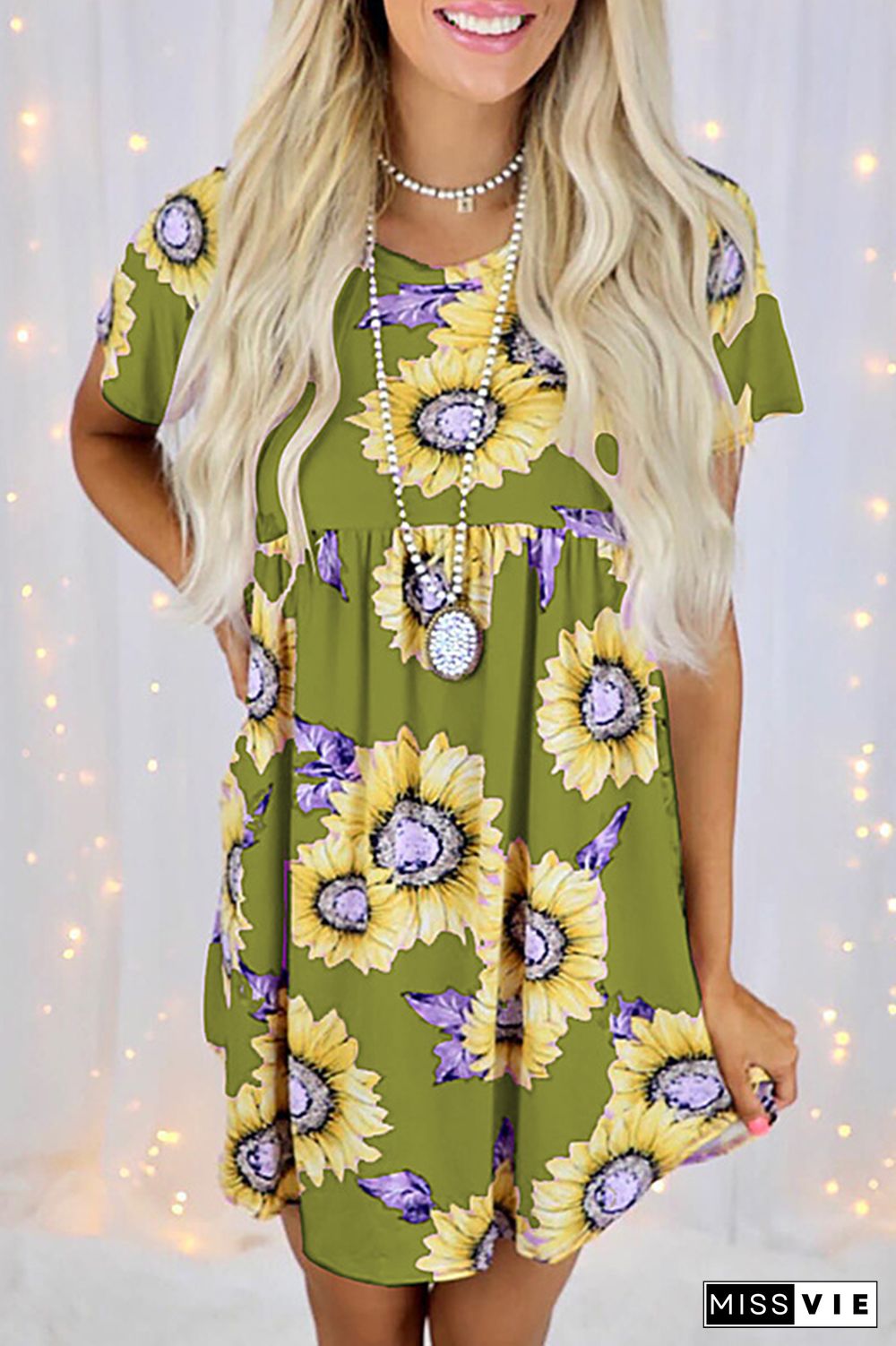 Casual Street Floral Split Joint O Neck Dresses