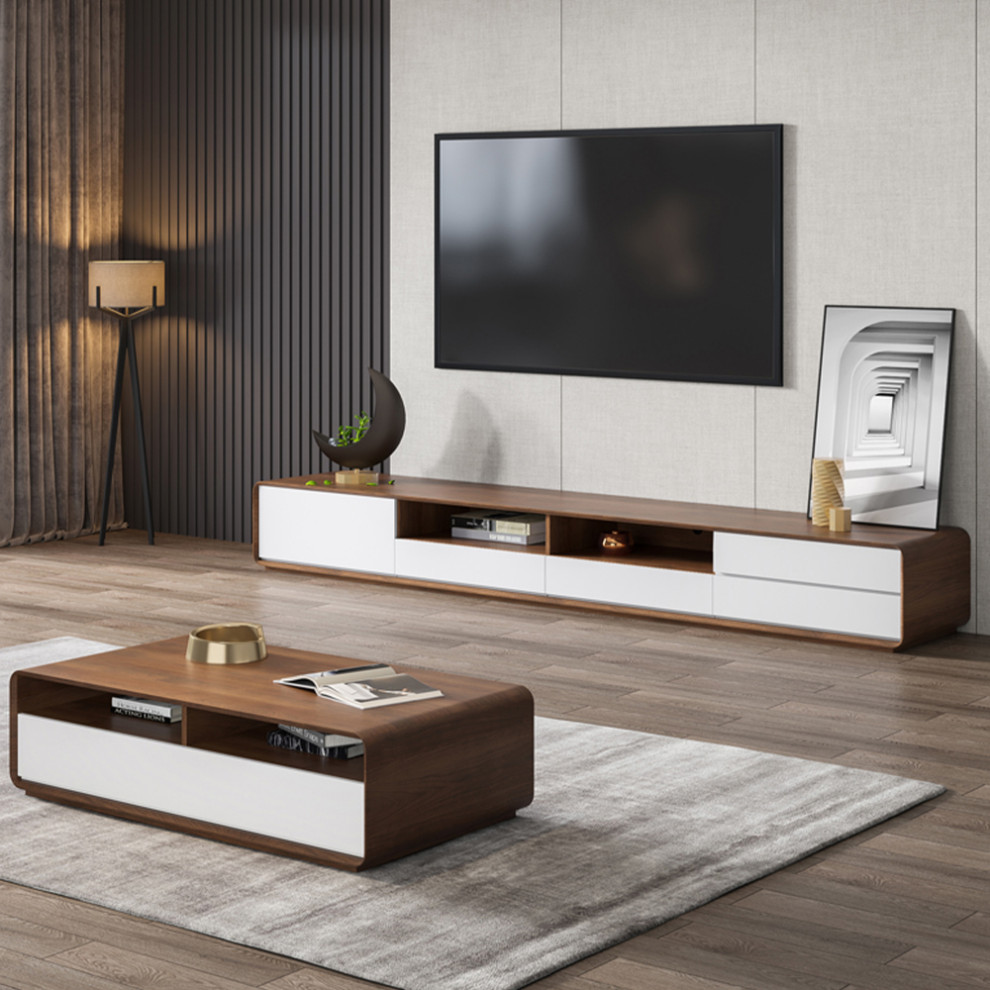 Modern Wood White TV Cabinet  Media Console With 4 Drawers   Transitional   Entertainment Centers And Tv Stands   by Miron Demid LLC  Houzz