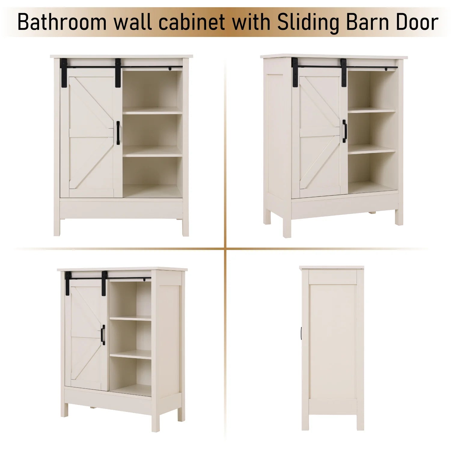 Sophia&William 3-Tier Sliding Barn Door Bathroom Storage Cabinet-White