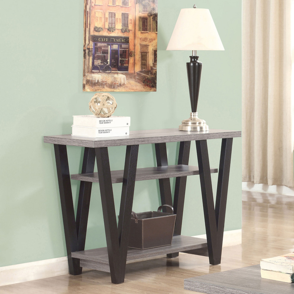 Stevens V shaped Sofa Table Black and Antique Grey   Modern   Console Tables   by Modon  Houzz