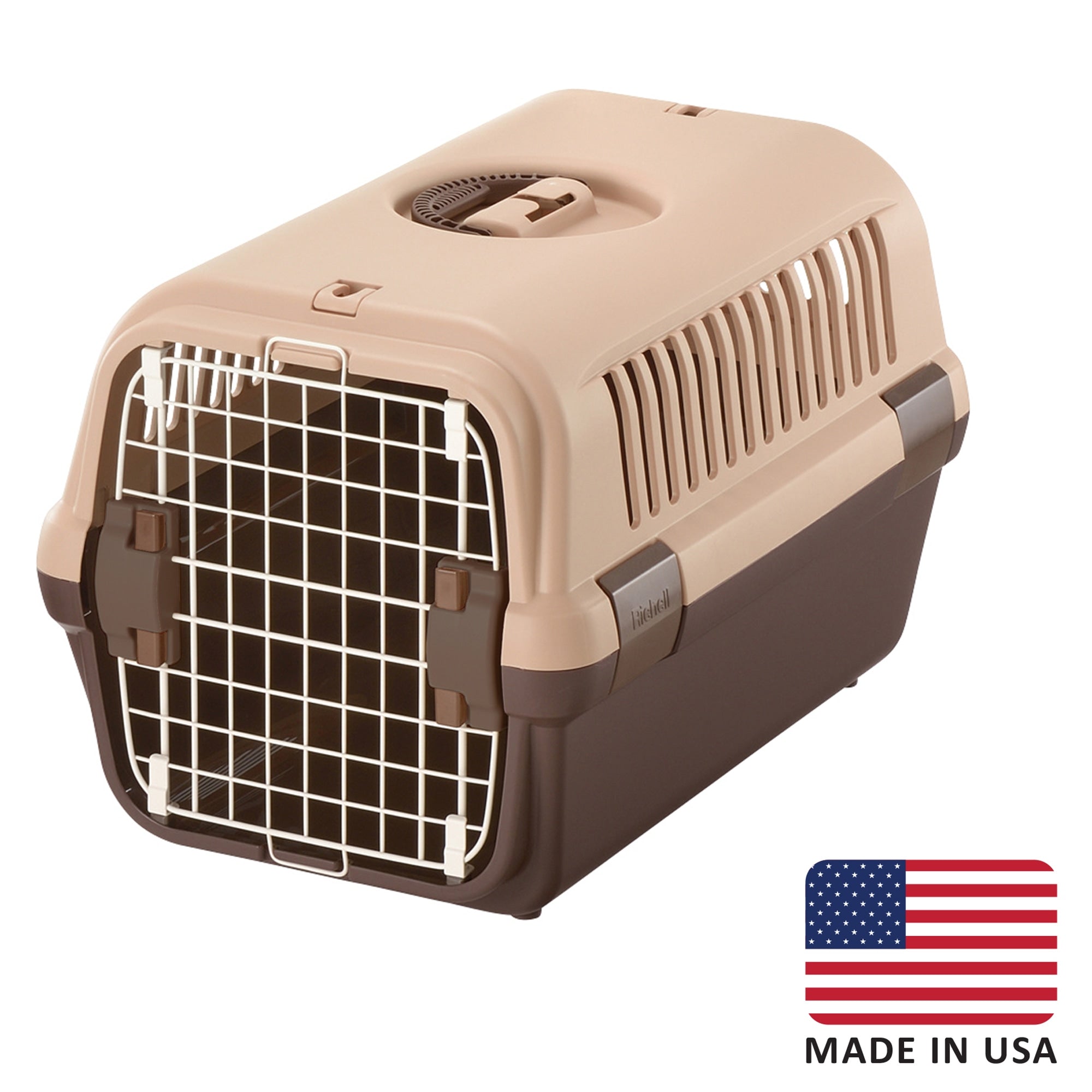 Richell Pet Travel Carrier Size Medium in Brown， for Dogs and Cats up to 17.6 lbs