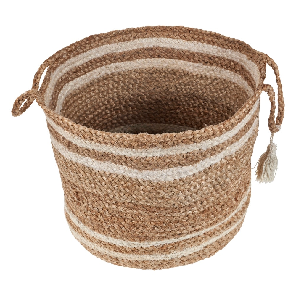 LR Home Montego Stripe Natural Jute Decorative Storage Basket (19 in.)   19\