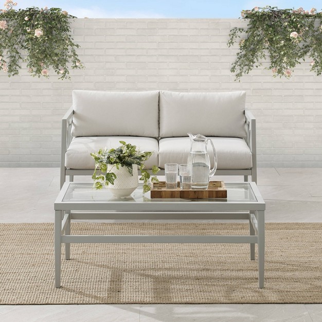 Ashford 2pc Outdoor Metal Conversation Set Cream Crosley