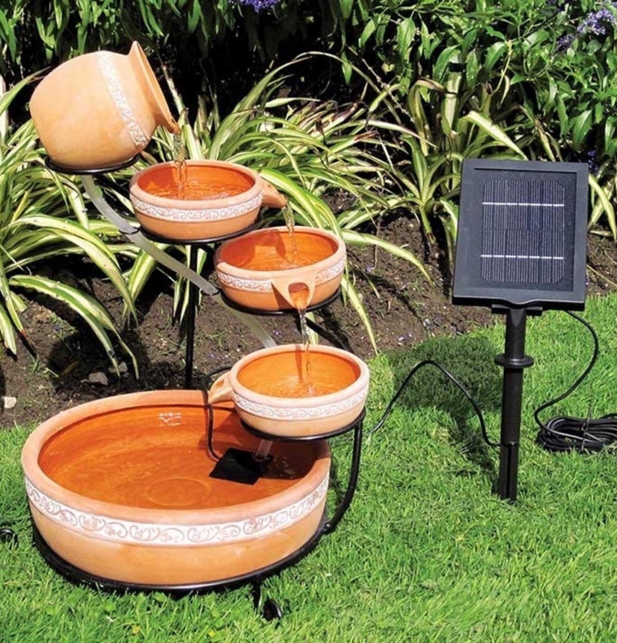 KoolScapes Solar-Powered 5-Tier Cascading Fountain- Finish， Brown