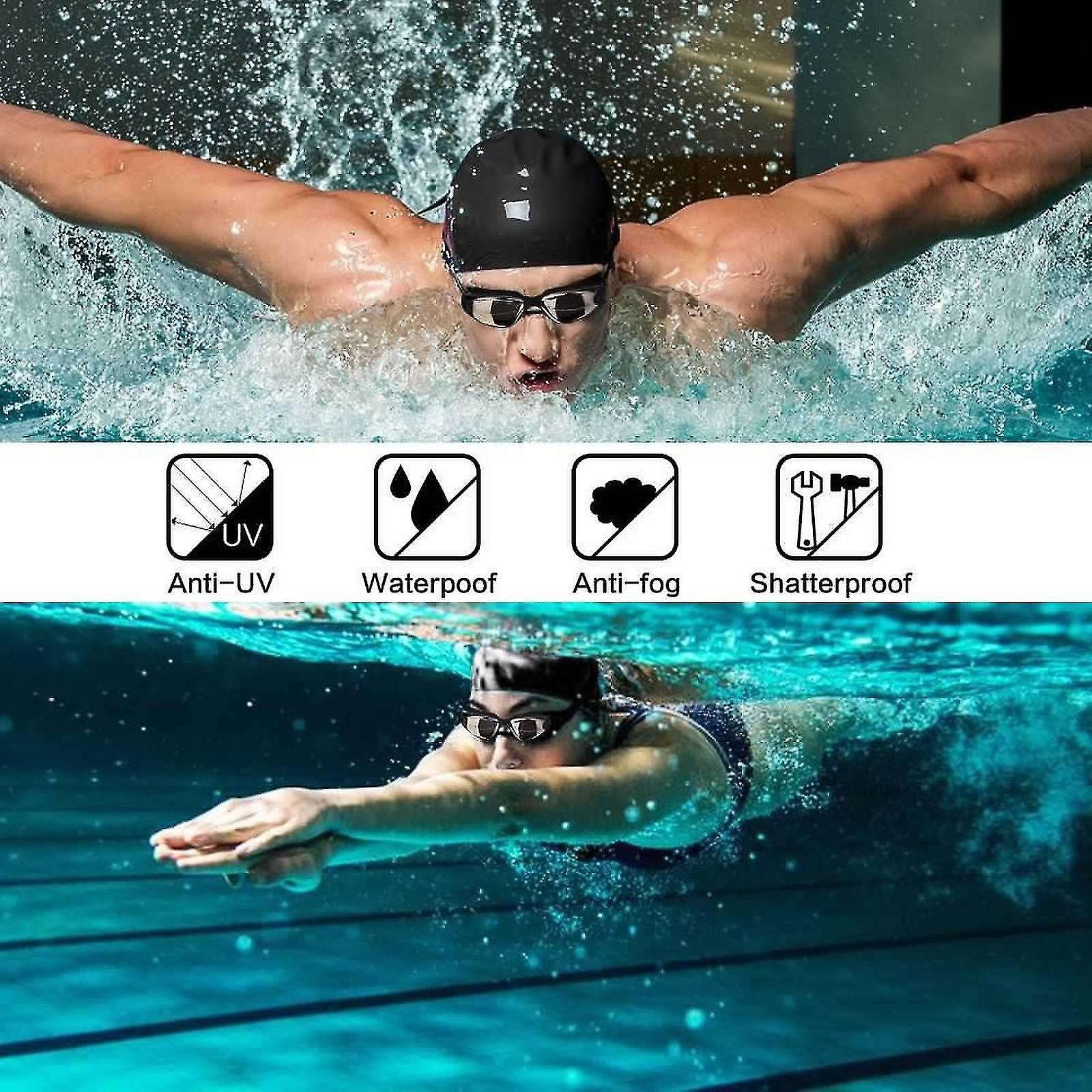 Swimming Goggles Swimming Cap Set， Hd Anti-fog 100% Uv Protection For Adult Men Women Youth