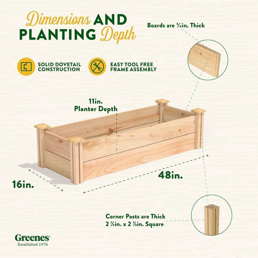 Greenes Fence 16 in. x 4 ft. x 11 in. Premium Cedar Raised Garden Bed RC164812P