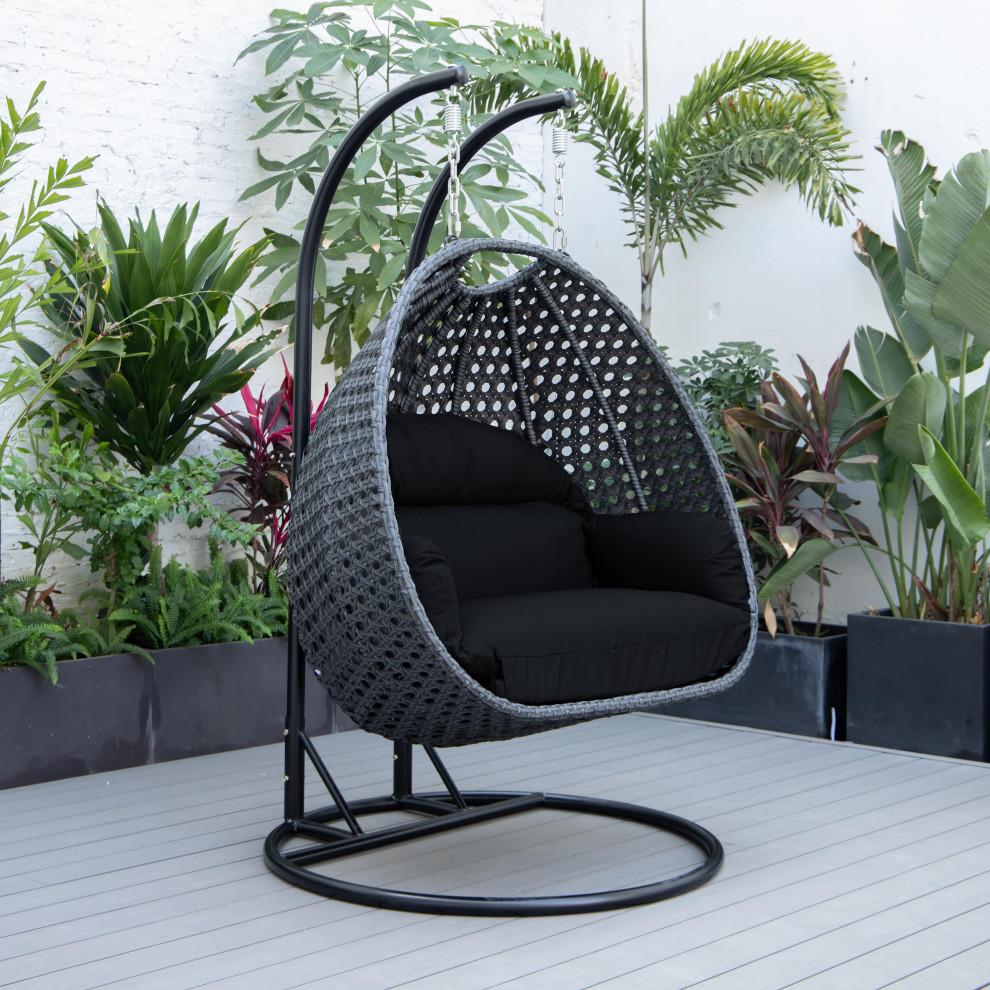 LeisureMod Mendoza Charcoal Wicker Hanging Double Egg Swing Chair   Tropical   Hammocks And Swing Chairs   by LeisureMod  Houzz