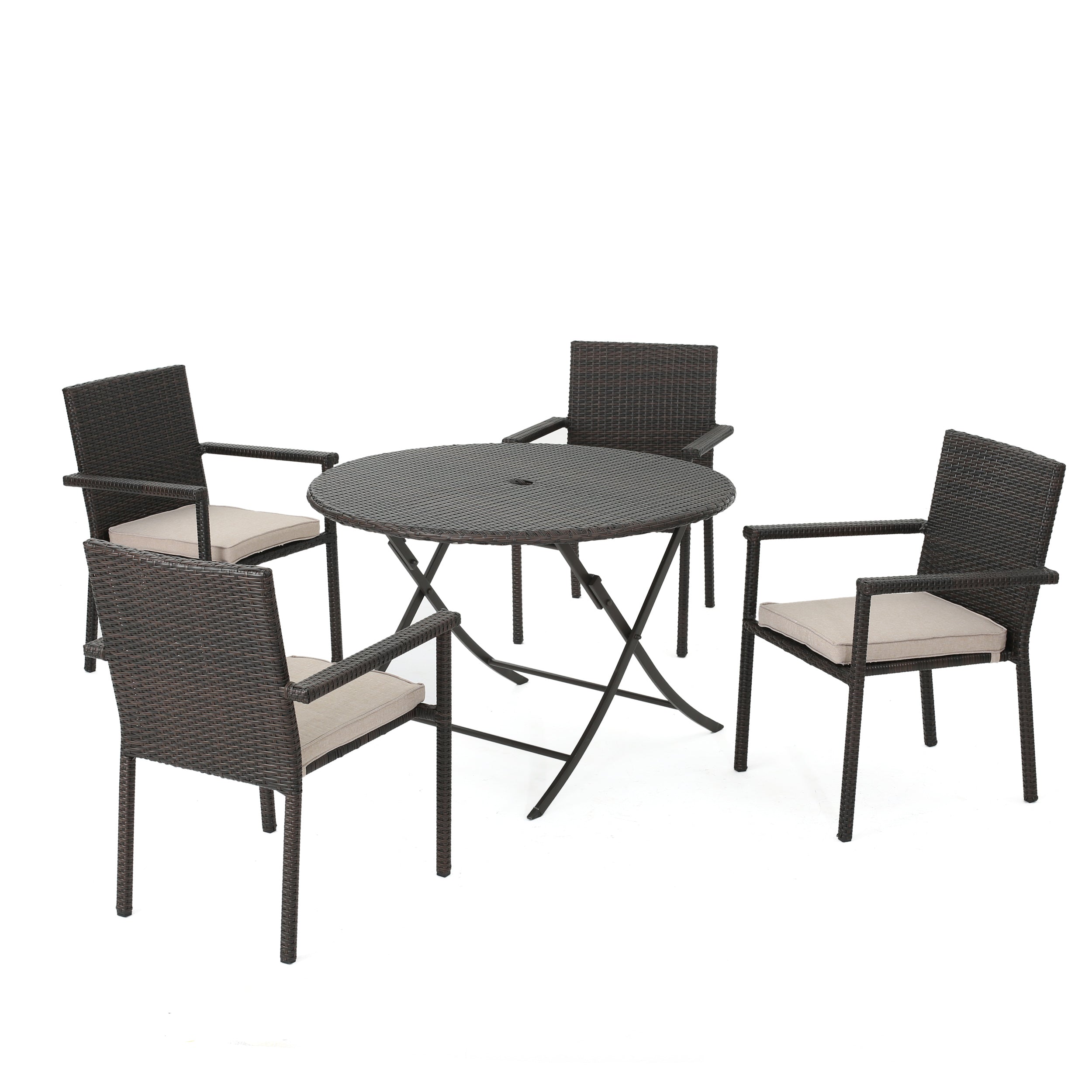 Adelante Outdoor 5 Piece Multi-brown Wicker Dining Set with Foldable Table