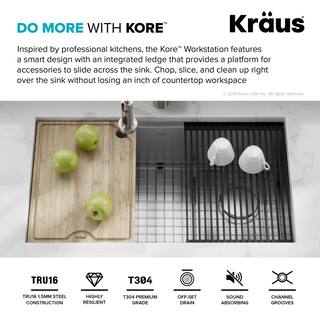 KRAUS Kore Workstation 32-inch Undermount 16 Gauge Single Bowl Stainless Steel Kitchen Sink with Accessories (Pack of 5) KWU110-32