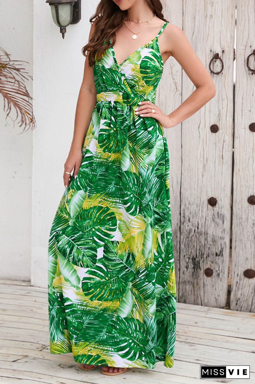 Wrap V Neck Abstract Print Cami Maxi Dress