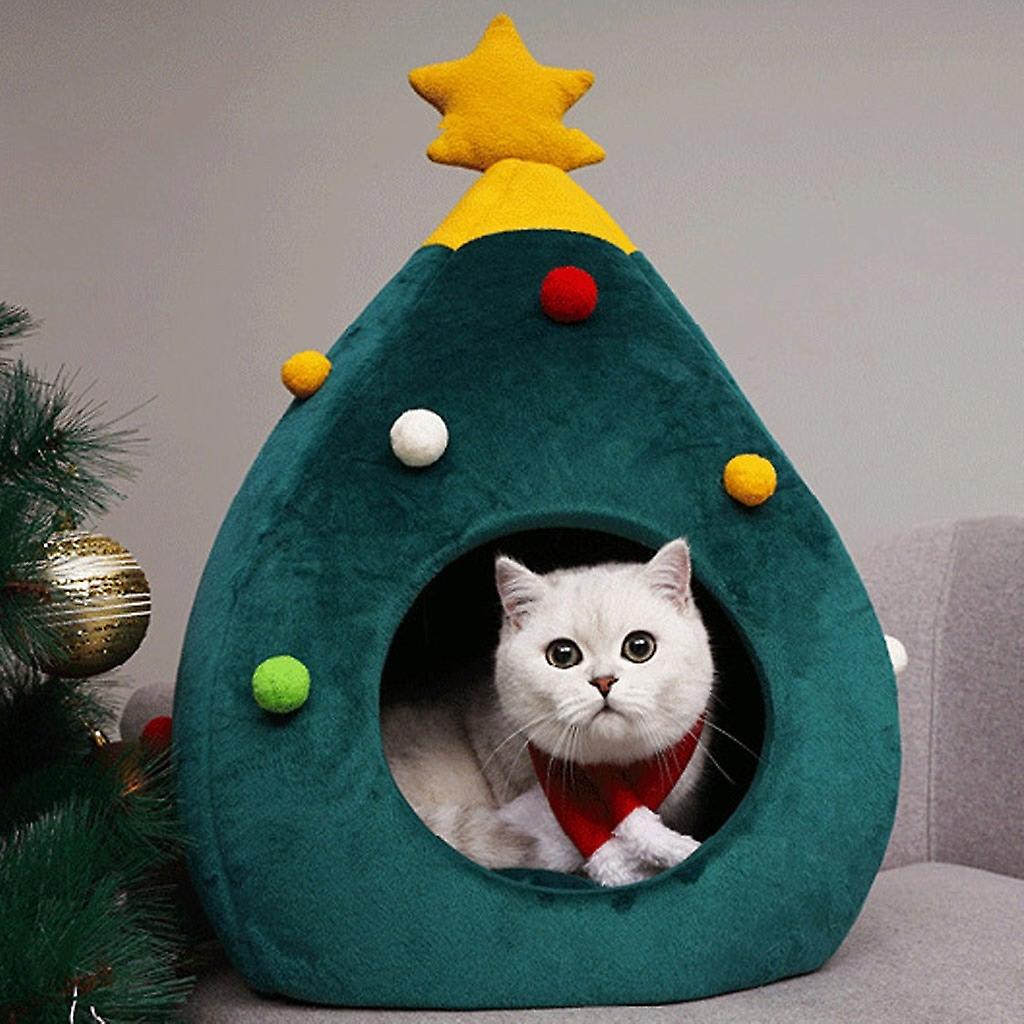 Winter warm christmas tree cat sleeping bed