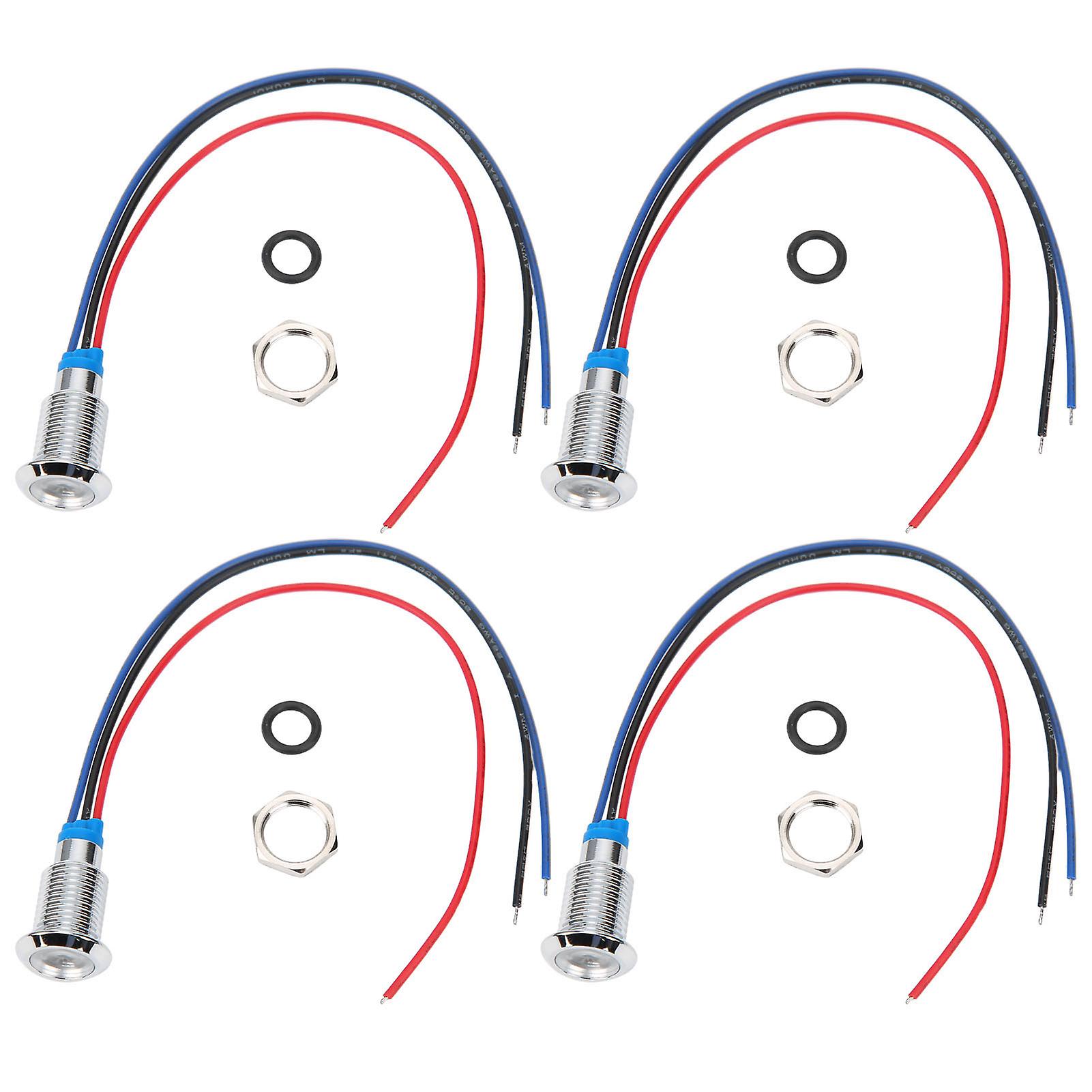 4 Sets Prewired Round Leds Waterproof Metal 2color Lights Common Anode 3-6v 10mm(red And Blue )