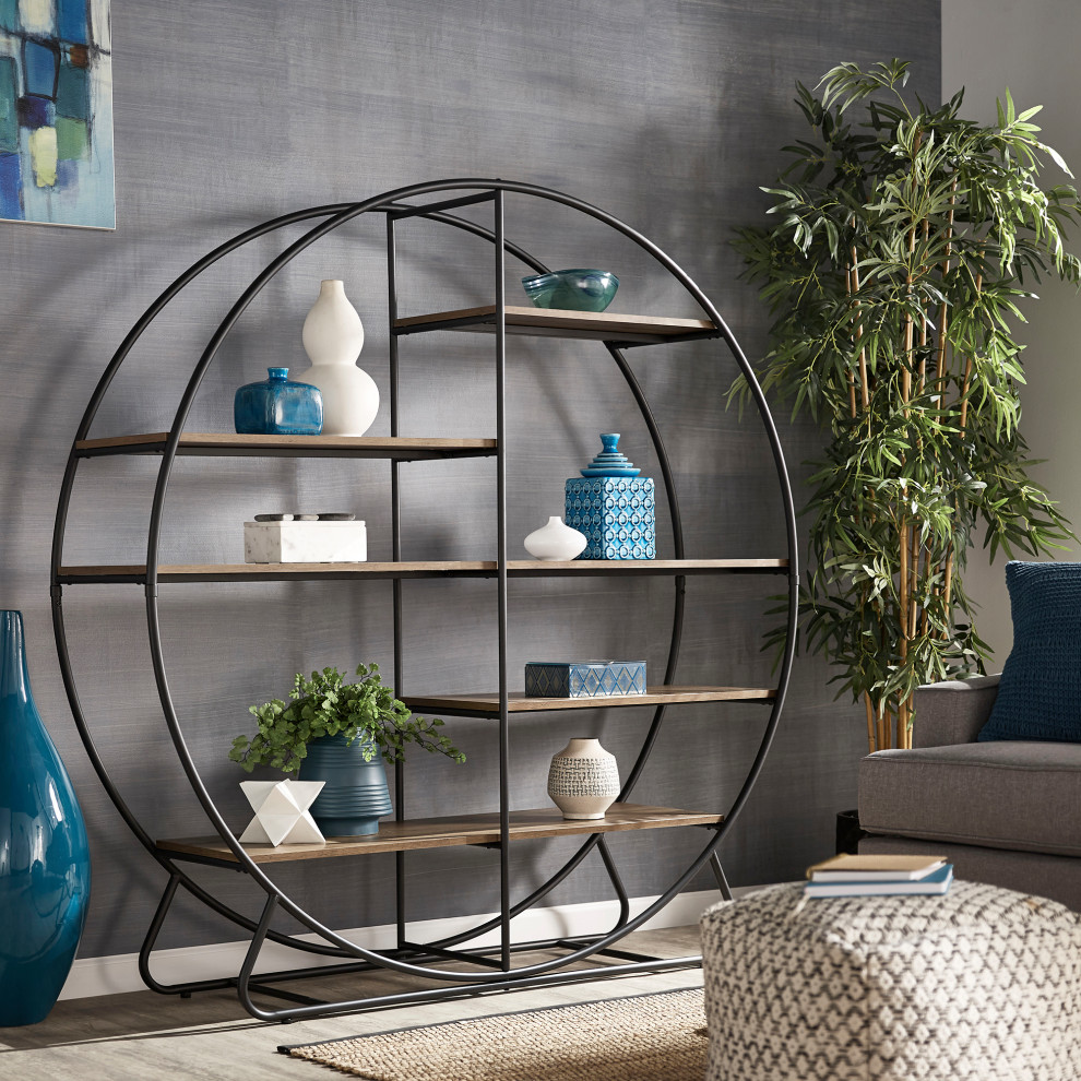 Alan Matte Black Finish Metal Round Bookcase   Industrial   Bookcases   by Inspire Q  Houzz