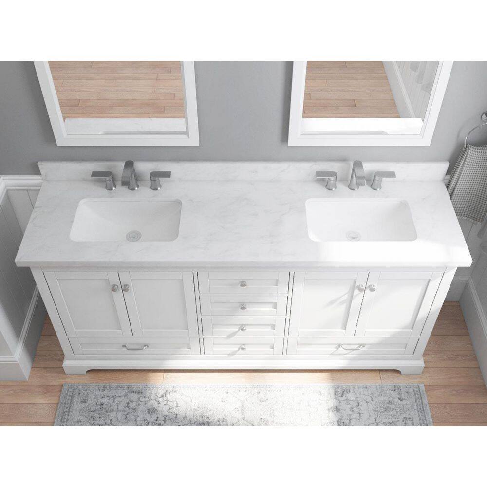 Home Decorators Collection Bluestern 72 in. W x 20 in. D x 34.5 in. H Bath Vanity in White with Lightly Veined Engineered Stone Top HDTD72VW