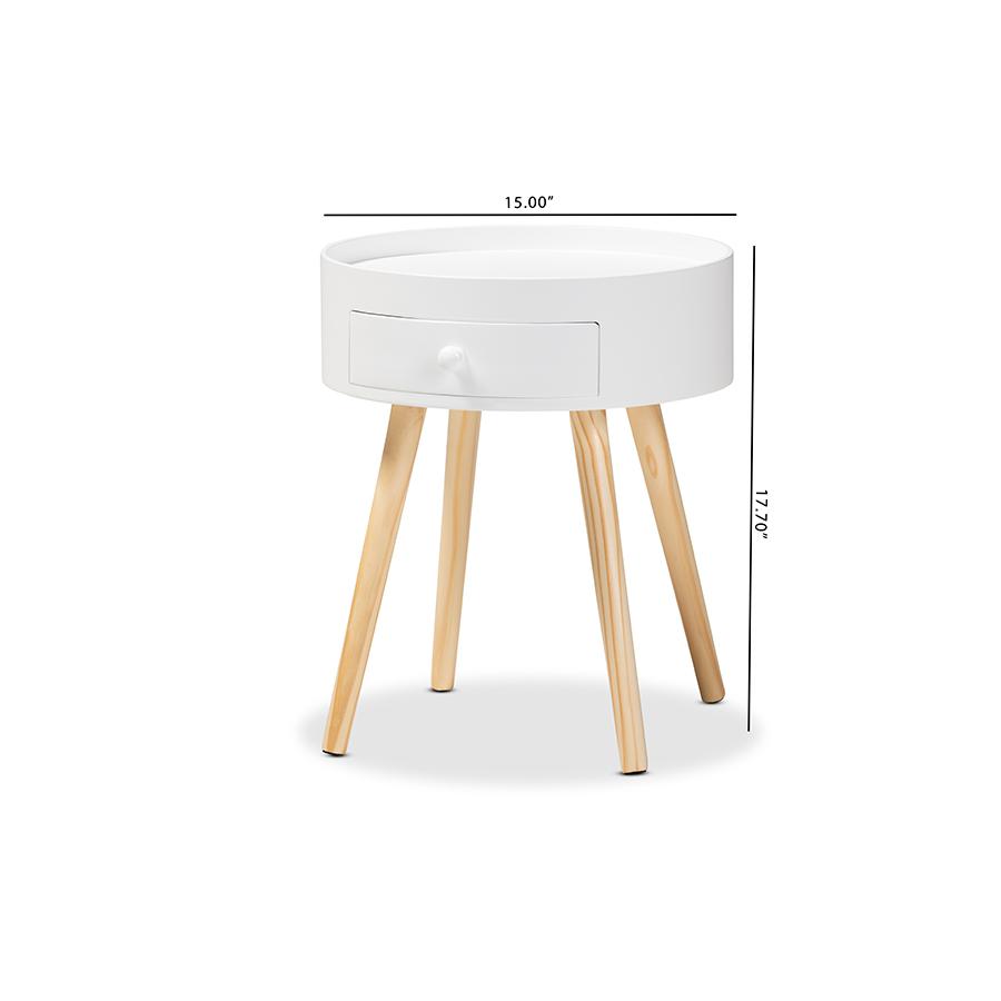 Baxton Studio Jessen Mid-Century Modern White 1-Drawer Wood End Table