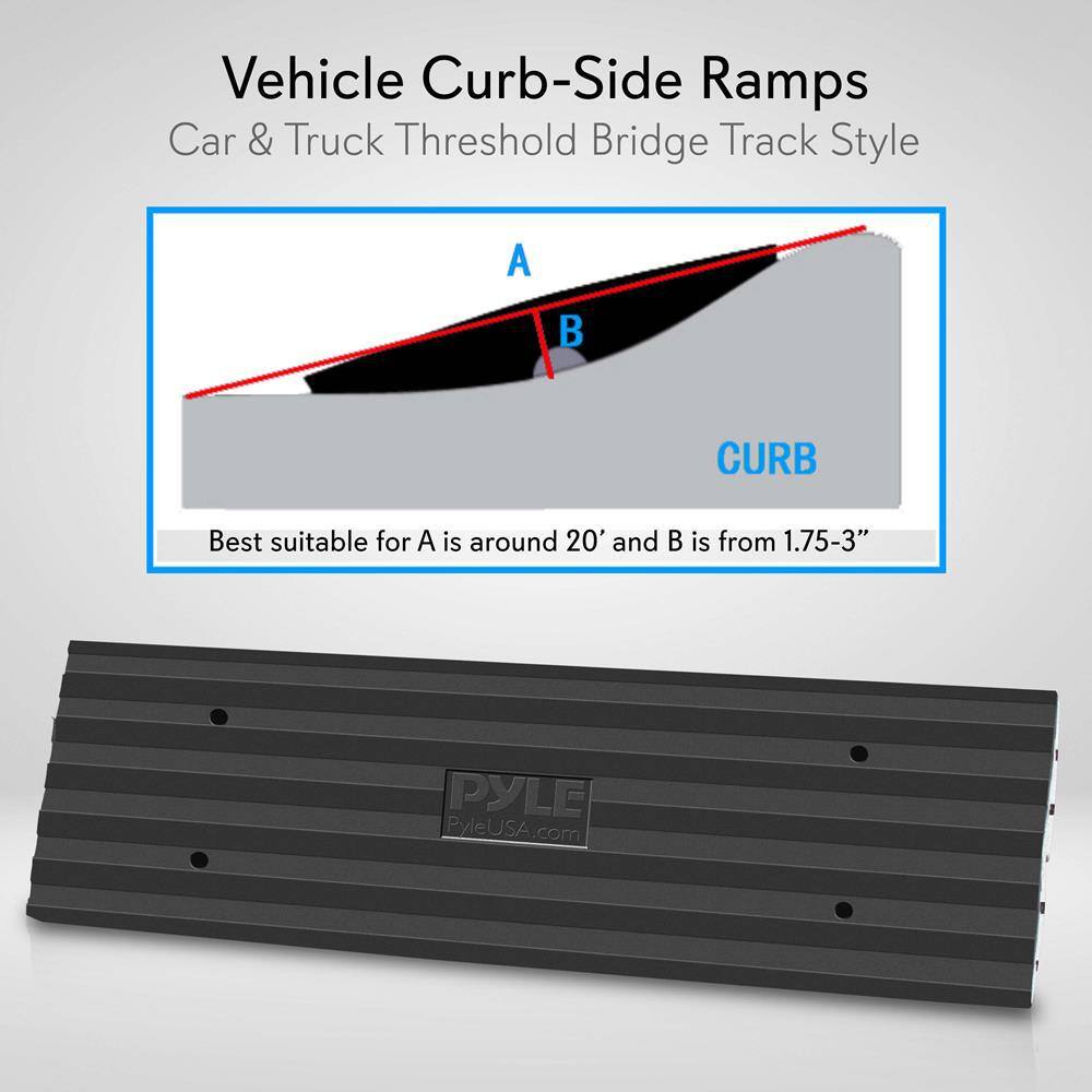 Pyle CarTruck Curb Ramps Driveway Rubber Threshold Car Curb-Side Bridges (Pair) PCRBDR21