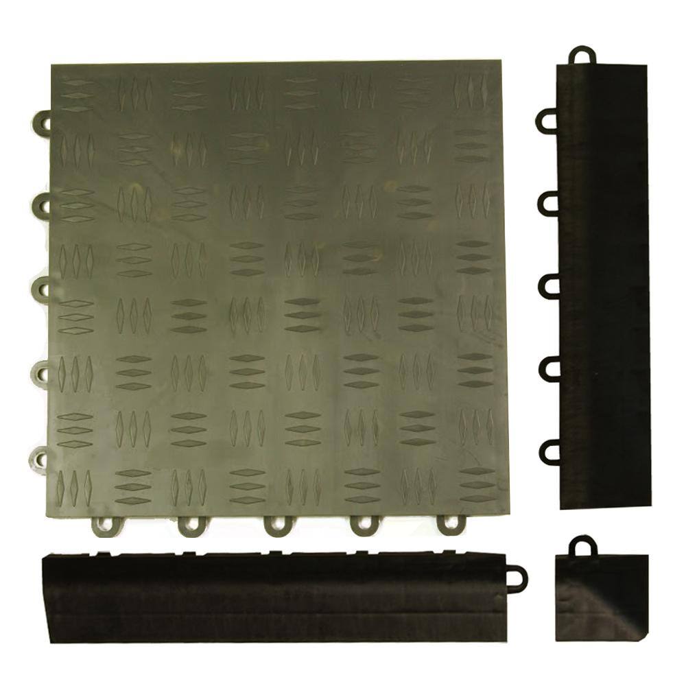 Greatmats Click Tile Black 2-38 in. x 12.14 in. x 58 in. Male Border Ramp without Loops (Case of 4) ClickTbrdM4