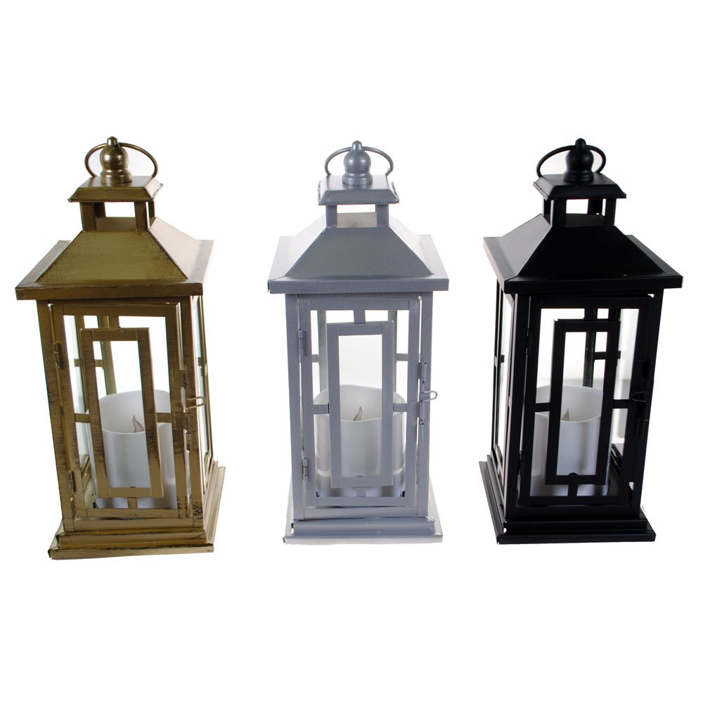 Shop4Omni 12 Inch Metal and Glass Tabletop Centerpiece Lantern with Flame-Less Candle Brushed Bronze， 6 - Pack