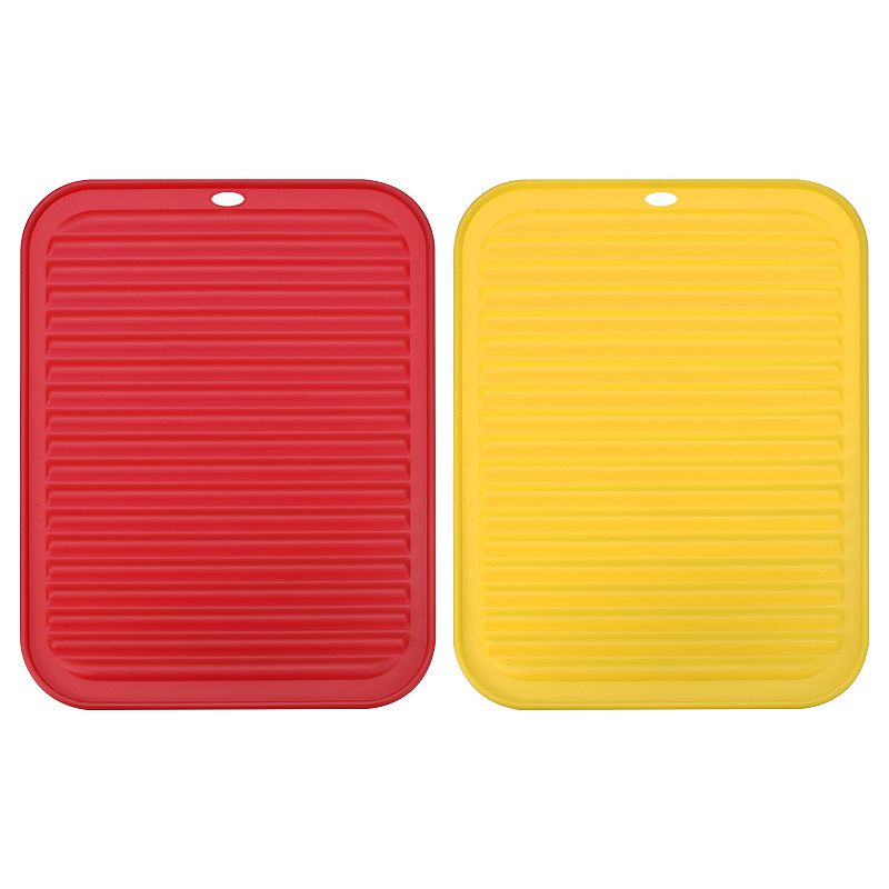 2 Pcs 12 x 9 Sink Drain Pad Silicone Dish Drying Mat Set