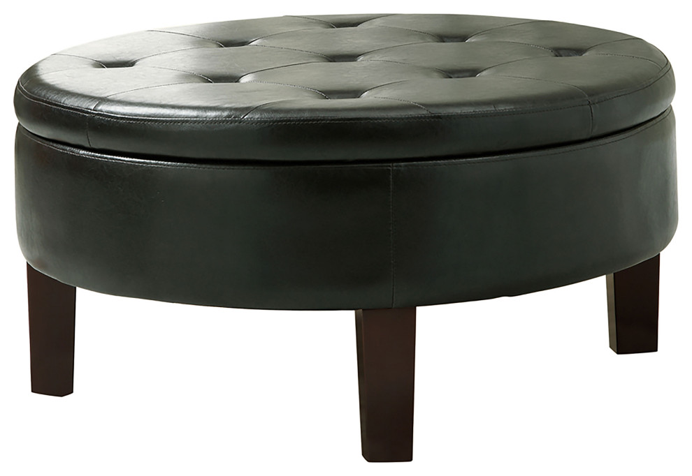 Reginald Round Tufted Upholstered Storage Ottoman Dark Brown   Modern   Footstools And Ottomans   by Modon  Houzz