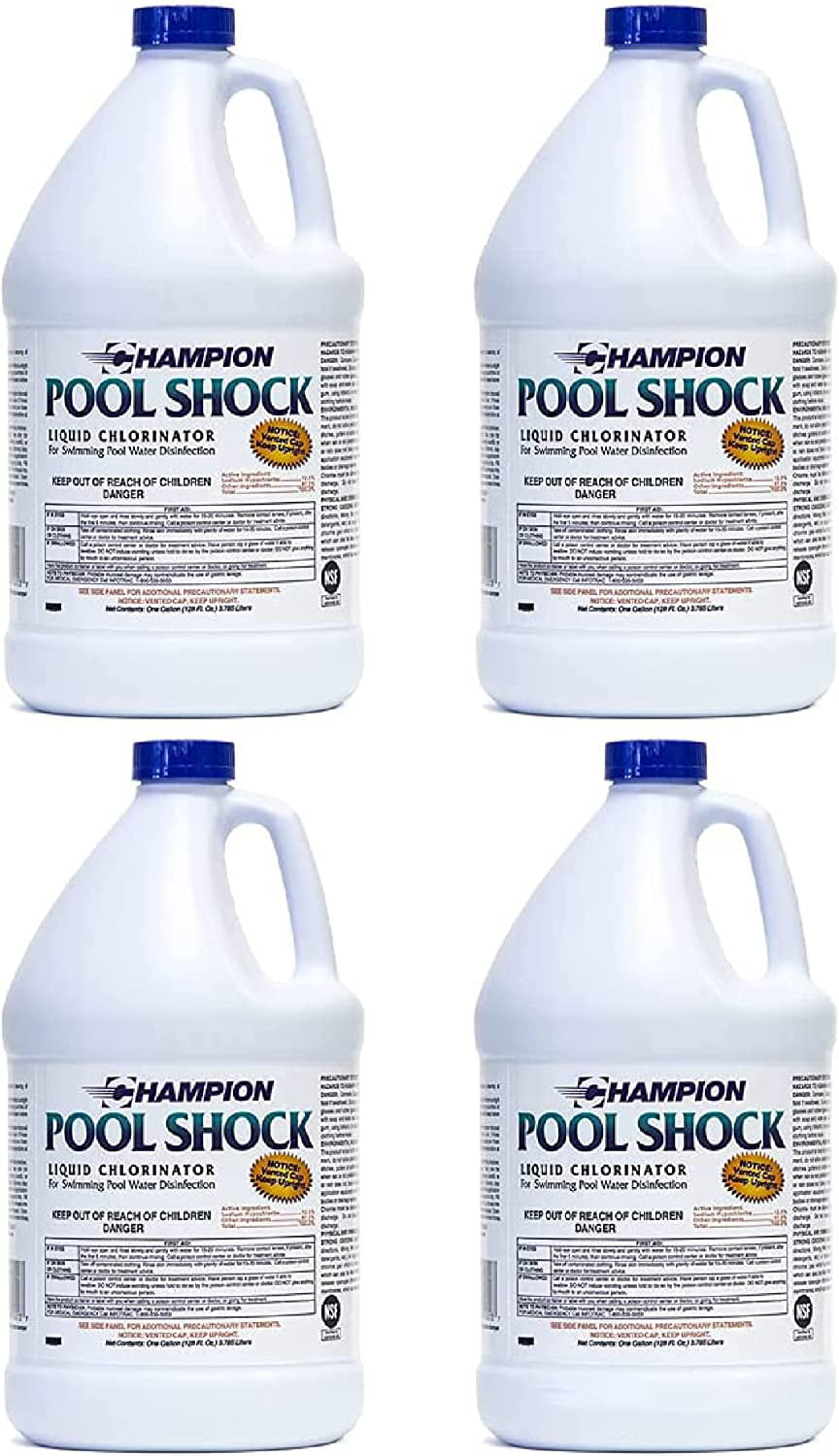 Champion Pool Shock - Ready to Use Liquid Chlorine - Commercial Grade 12.5% Concentrated Strength - 4 Gallons