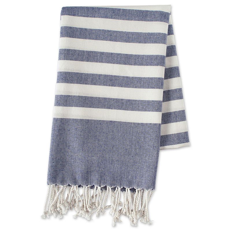 59 Blue and White Striped Rectangular Turkish Towel