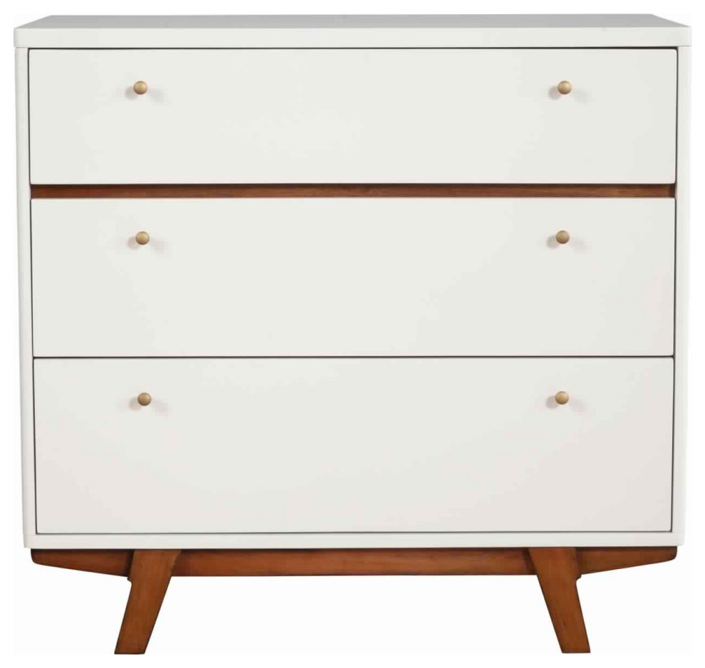 Benzara BM220498 3 Drawer Wood Chest with Round Pulls  ampAngled Legs  White/Brown   Midcentury   Accent Chests And Cabinets   by Uber Bazaar  Houzz